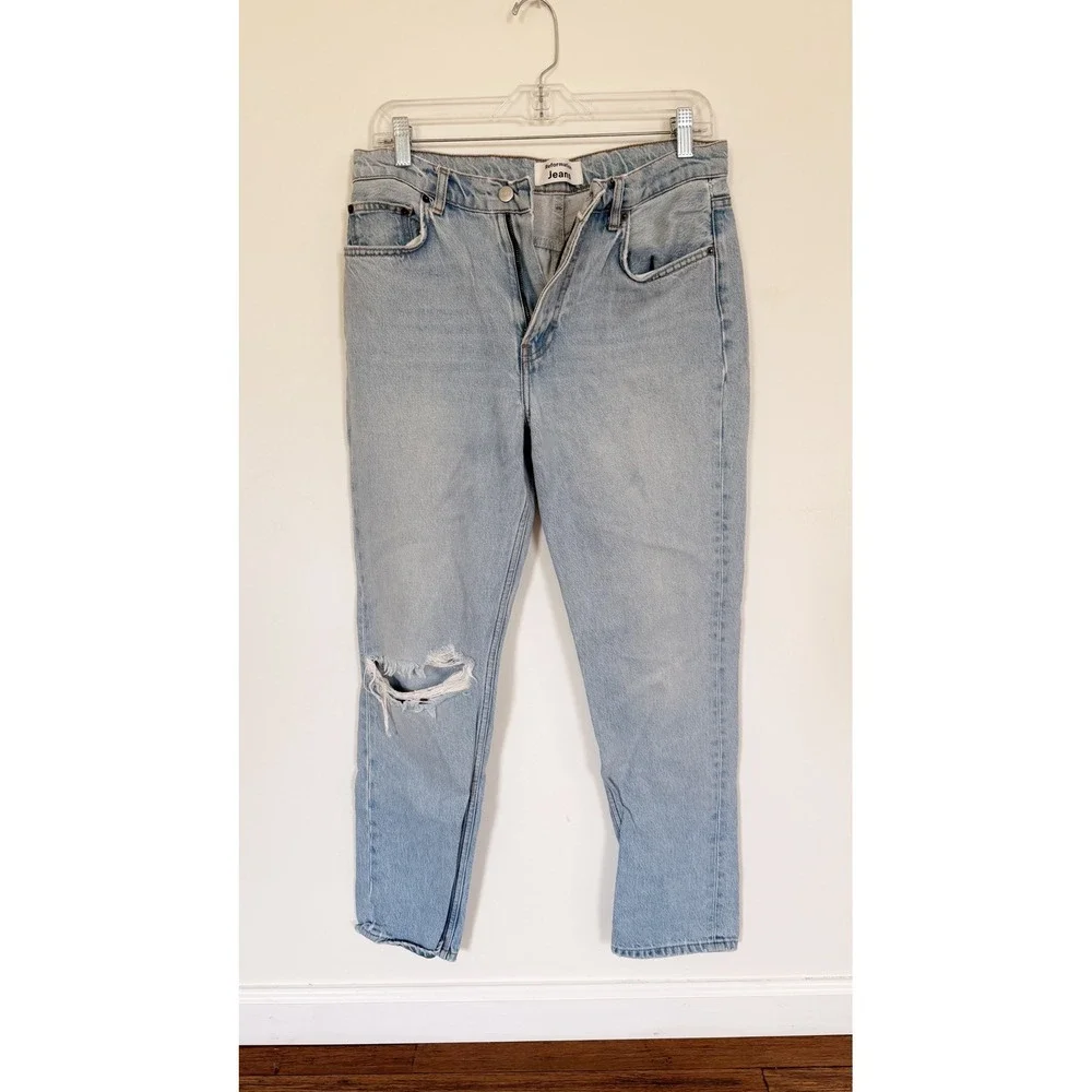 Reformation Julia High Cigarette Jean Tahoe Destroyed Light Blue Distressed 28